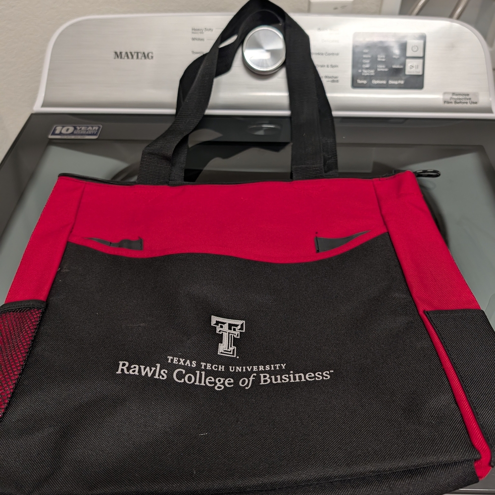 Rawls College of Business Red and Black Tote Bag